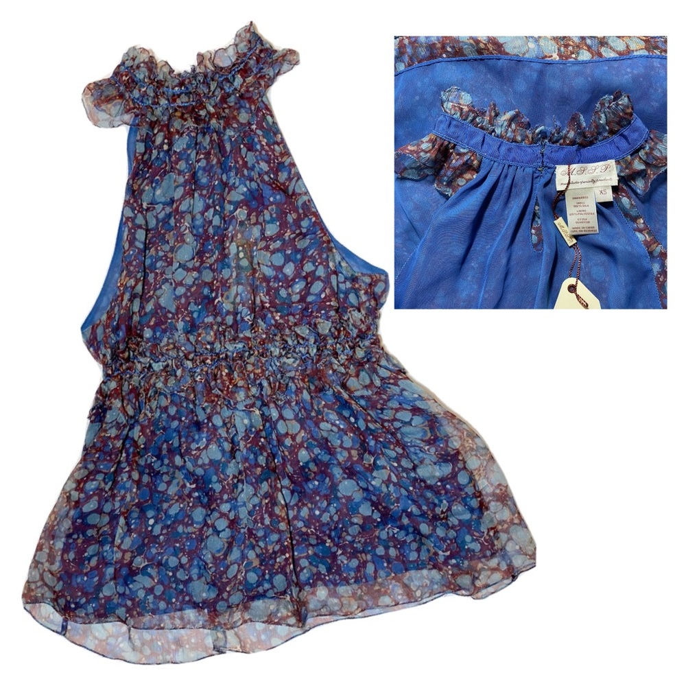 NWT 100% Silk Max Studio Floral Halter Neck Top Women's Size XS